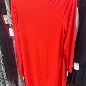 Michael Kors Red Sheath Dress Long Sleeve Bateau Neckline